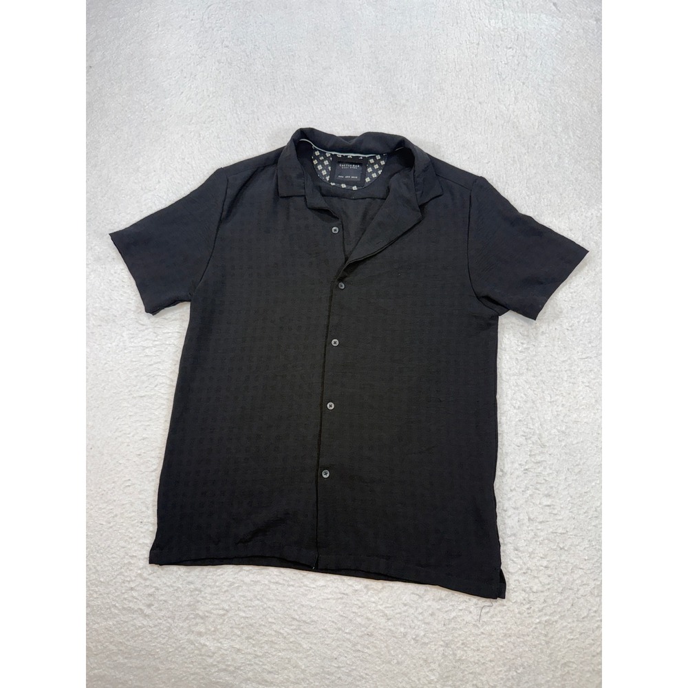 Cactus Man Ricky Singh Mens Medium Black Textured Short Sleeve Button Down Shirt